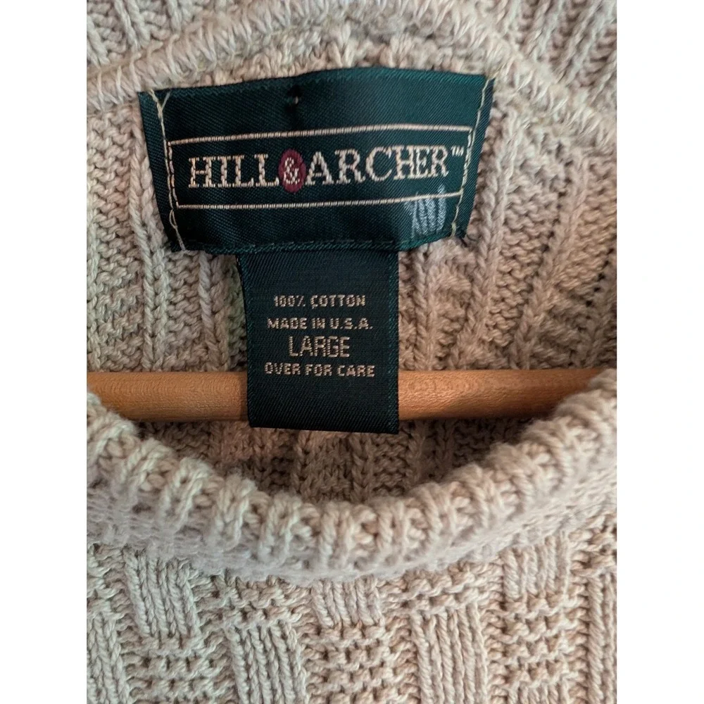 Hill & Archer Mens Lg Beige Cotton Textured Basketweave Knit Sweater Grandpacore